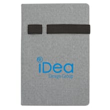 Grey cloth journal with blue logo