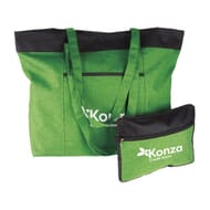 Black and white messenger bag with white and red logo