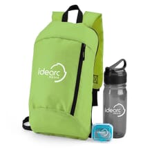 Wellness set of backpack, pedometer, and water bottle