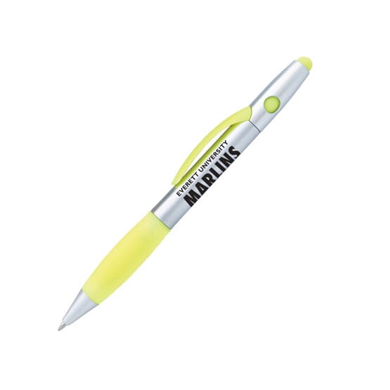 Silver stylus pen with bright yellow accents