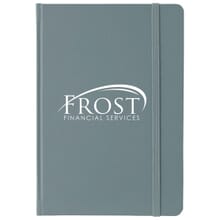 Grey faux leather notebook with white logo