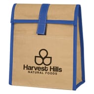 Kraft paper lunch bag with blue accent color