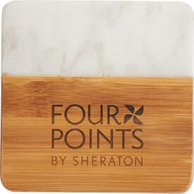 Bamboo and White Marble Coaster Set