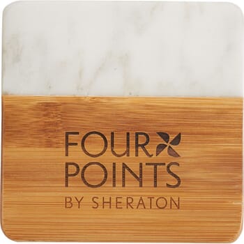 Bamboo and White Marble Coaster Set