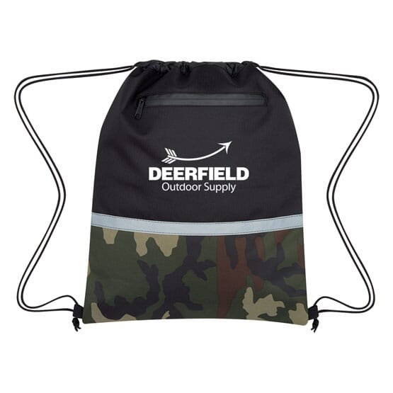 Camo and Black Color Block Drawstring Backpack