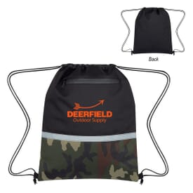 Camo and Black Color Block Drawstring Backpack