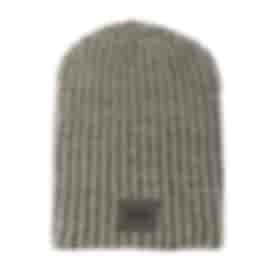 Cotton Knit Beanie with Leather Patch