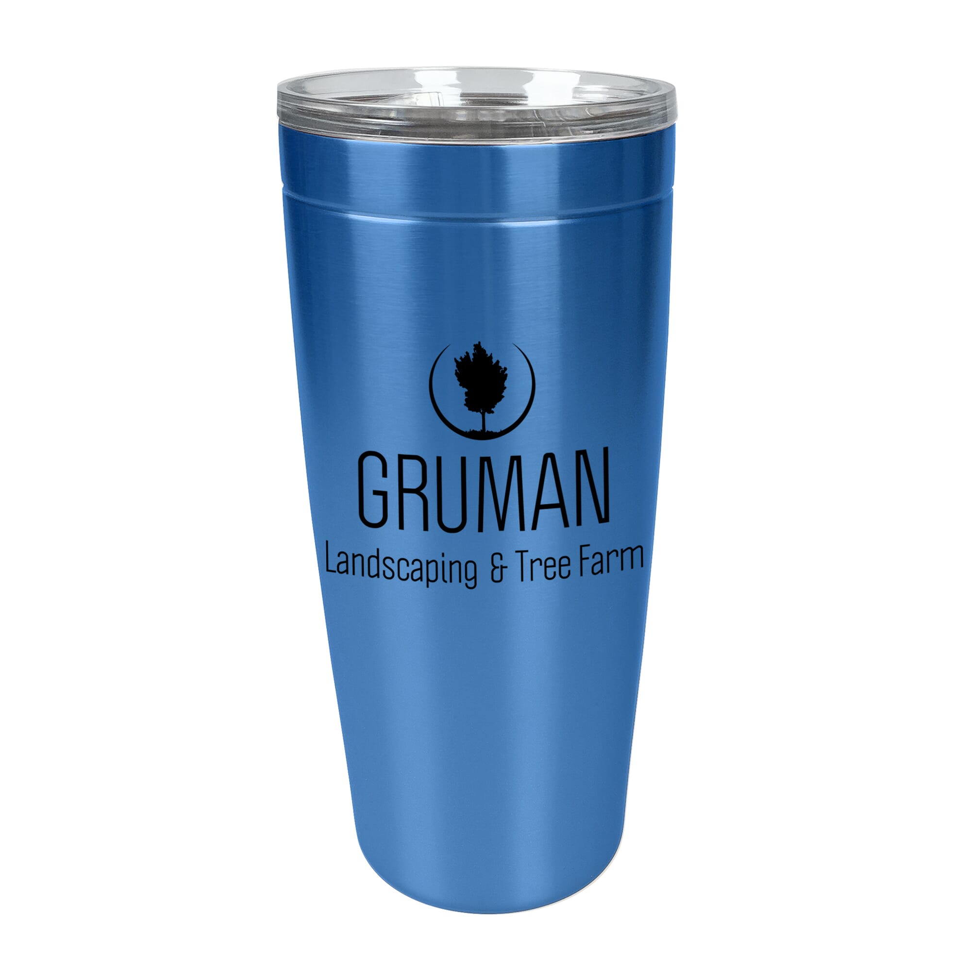 blue tumbler with logo