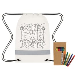 Lil' Bit Reflective Coloring Drawstring Bag w/ Crayons