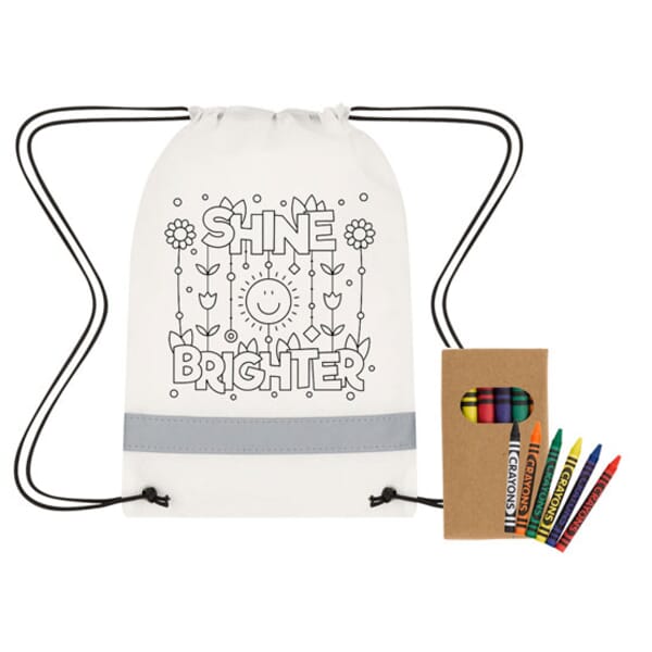 Lil' Bit Reflective Coloring Drawstring Bag w/ Crayons
