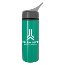 Green sports bottle with flip spout and logo