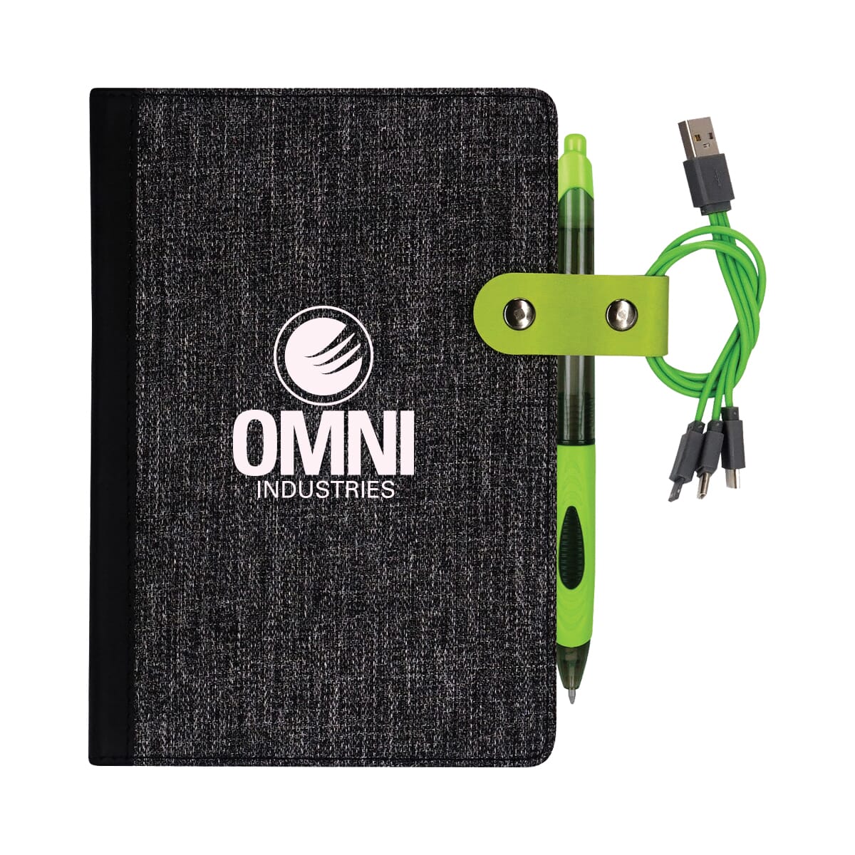 Heathered Notebook & Pen Set with Charging Cable