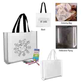 Reflective Non-Woven Coloring Tote Bag With Crayons