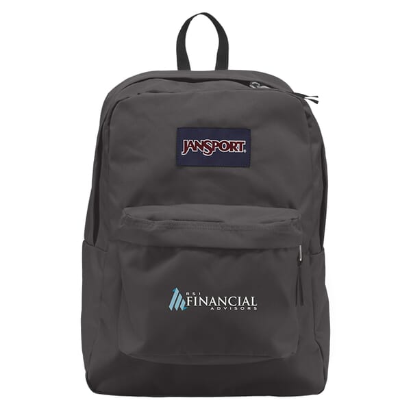 (6) GRAY JanSport SuperBreak Backpack, FULL COLOR IMPRINT (6) GRAY JanSport SuperBreak Backpack, FULL COLOR IMPRINT