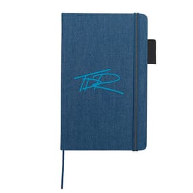 Blue denim notebook with logo