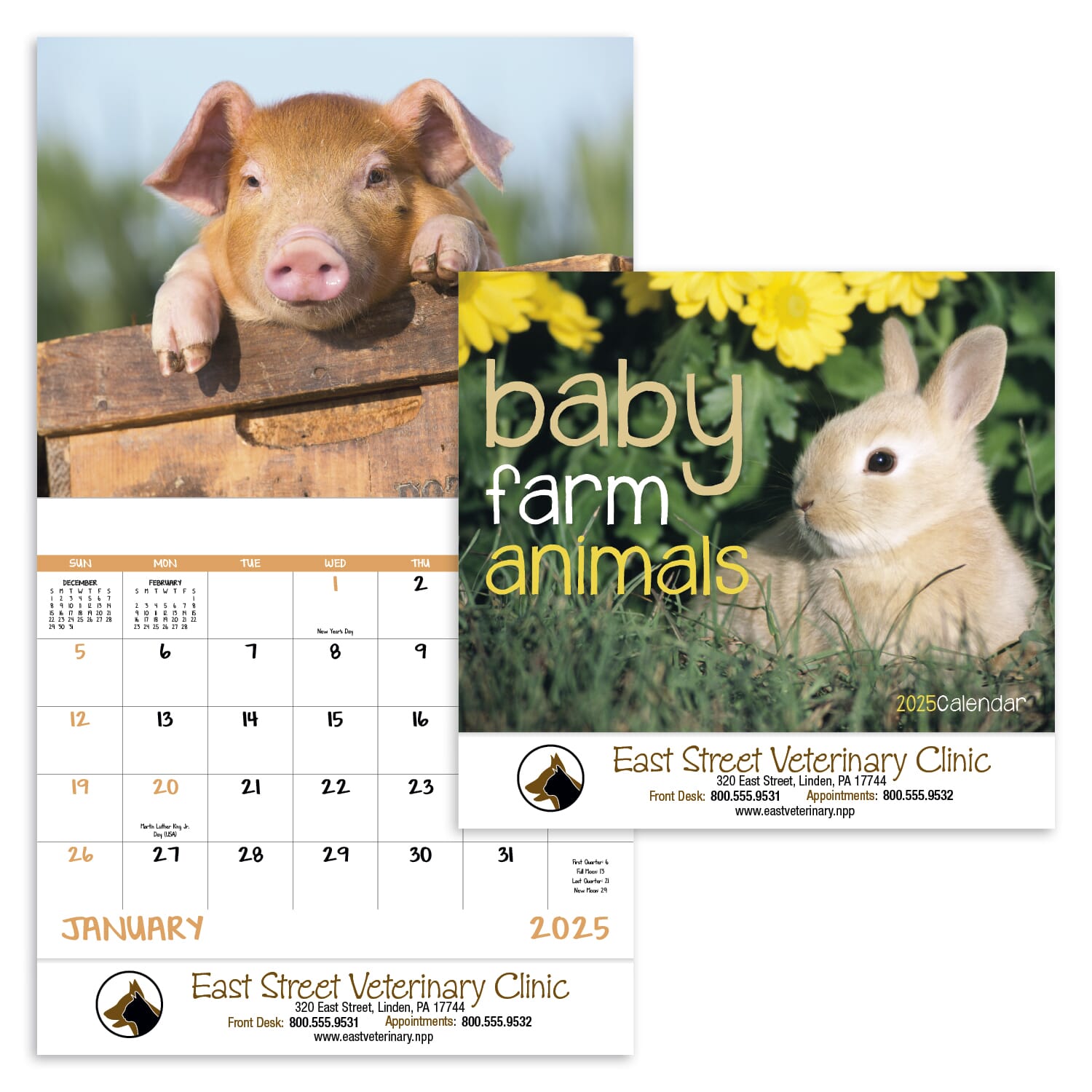 2025 Baby Farm Animals Stapled Calendar Promotional Giveaway