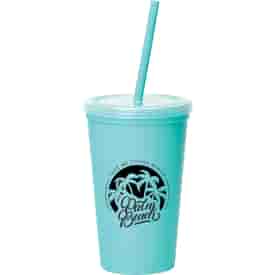 16 oz Miami Double-Wall Tumbler w/ Straw