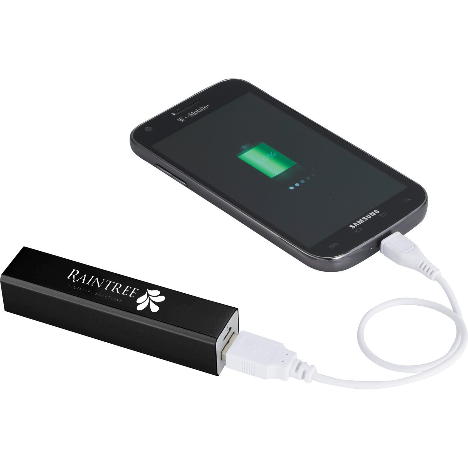 Power bank with logo, charginf and iphone.