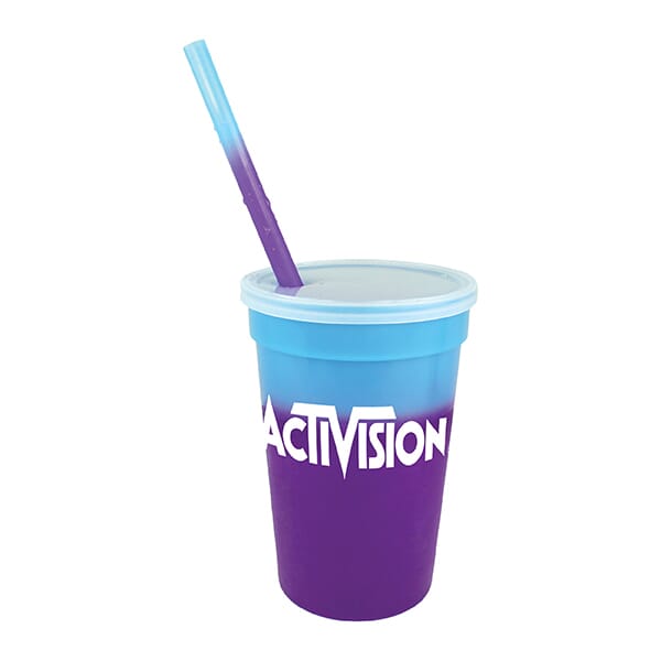 17 oz Chameleon Color Changing Stadium Cup Straw/Lid Set