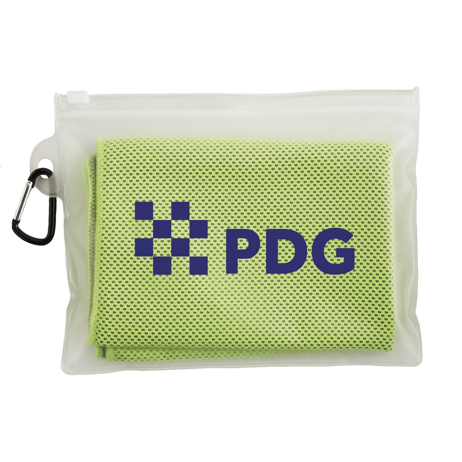cooling towel in customized carry pouch with carabiner