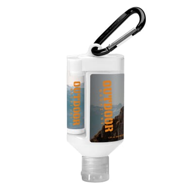 1.9 oz Duo Bottle SPF 30 Sunscreen + SPF 15 Lip Balm in Black Tube + Carabiner