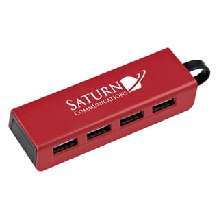 red metal usb hub with phone stand