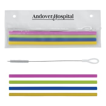 Reusable Silicone Straw Set In Pouch
