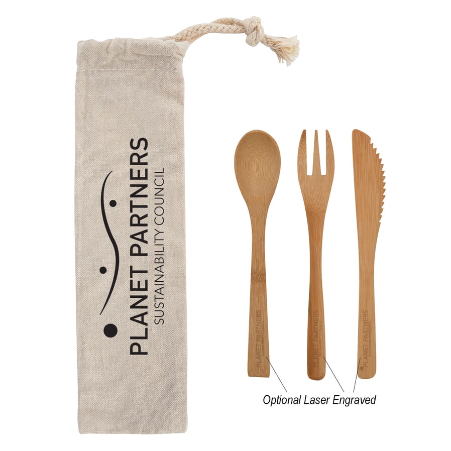 bamboo utensil set with custom travel bag