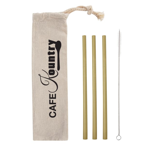 3 Pack Bamboo Straw Kit in Cotton Pouch