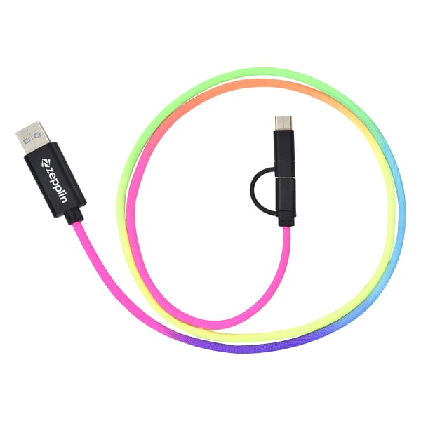3 ft 3-in-1 Rainbow Braided Charging Cable