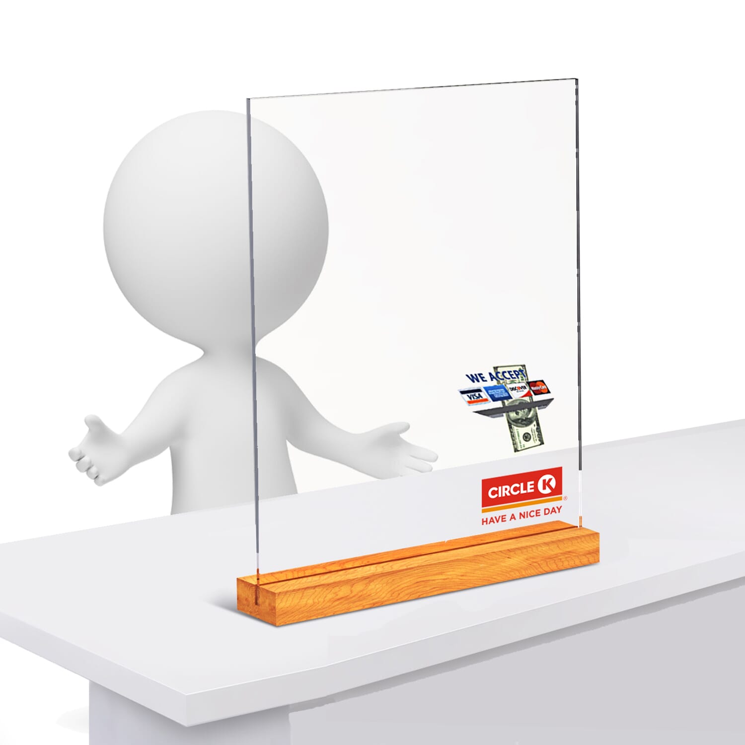 Clear Acrylic and Wood Table Top Sneeze Guard