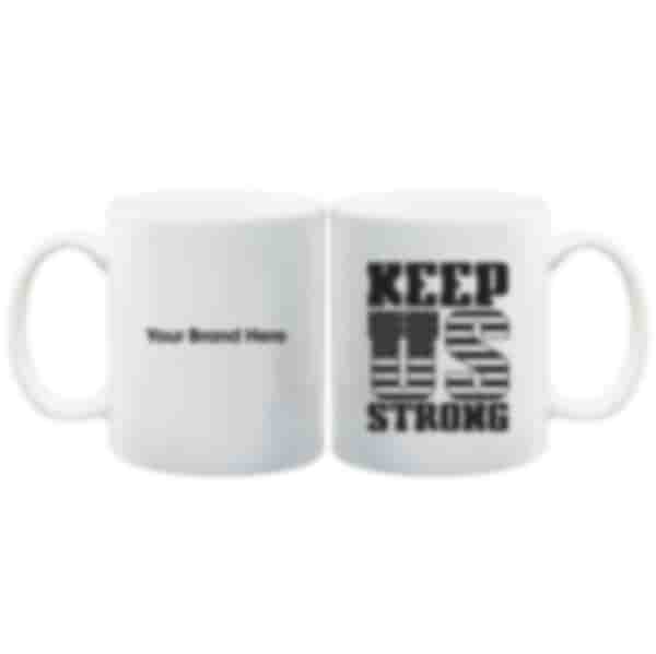 11 oz White Ceramic Mug - Keep US Strong