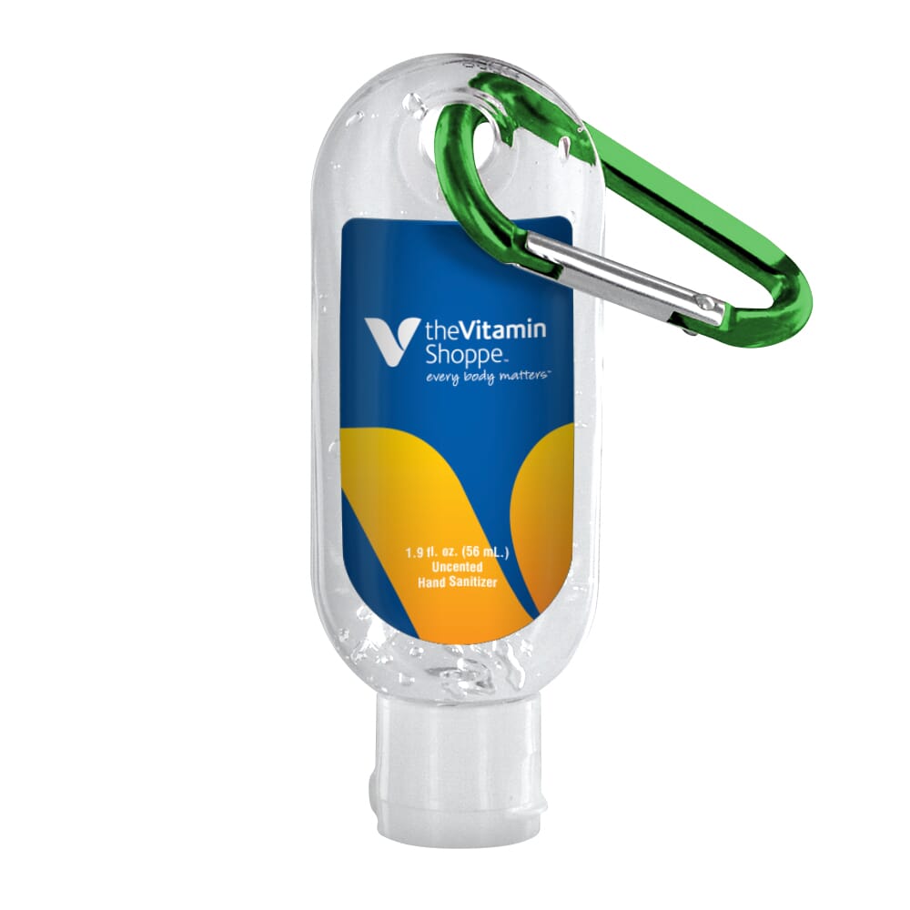 1.9 oz Clear Sanitizer in Clear Bottle with Carabiner