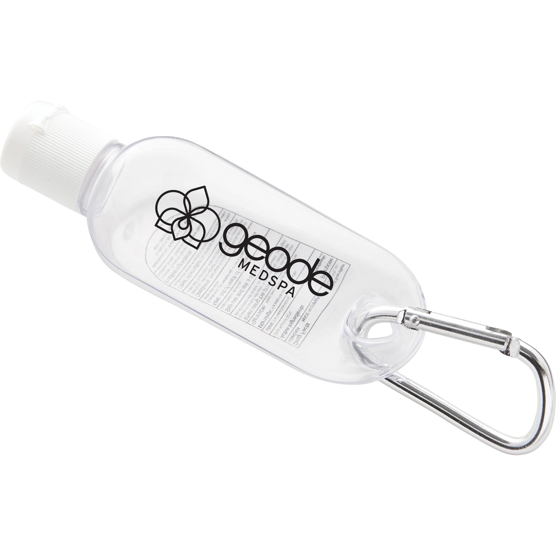 Personalised drinks and hand gel travel bottles with clips 