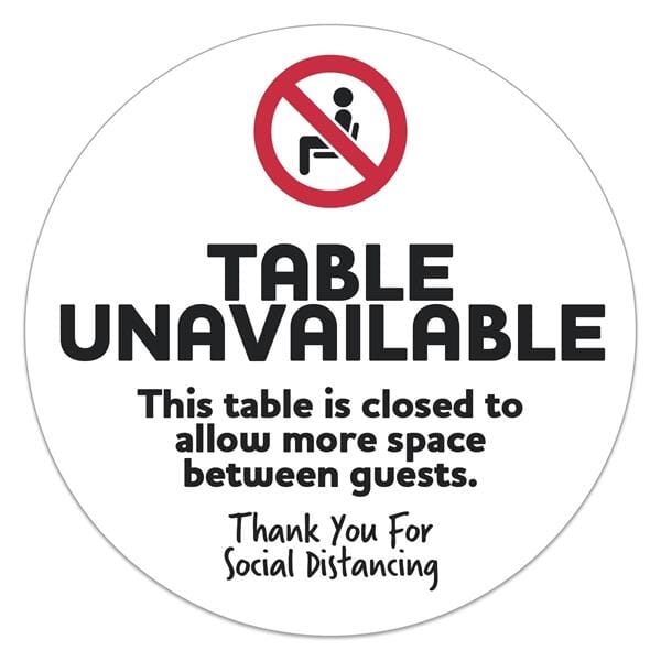 Social Distancing Table Sticker Circle - Table Unavailable
