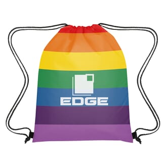 small rainbow drawstring bag with logo for pride awareness