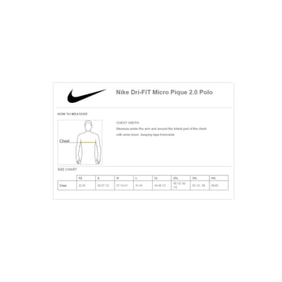 nike dri fit micro pique 2.0 polo size chart