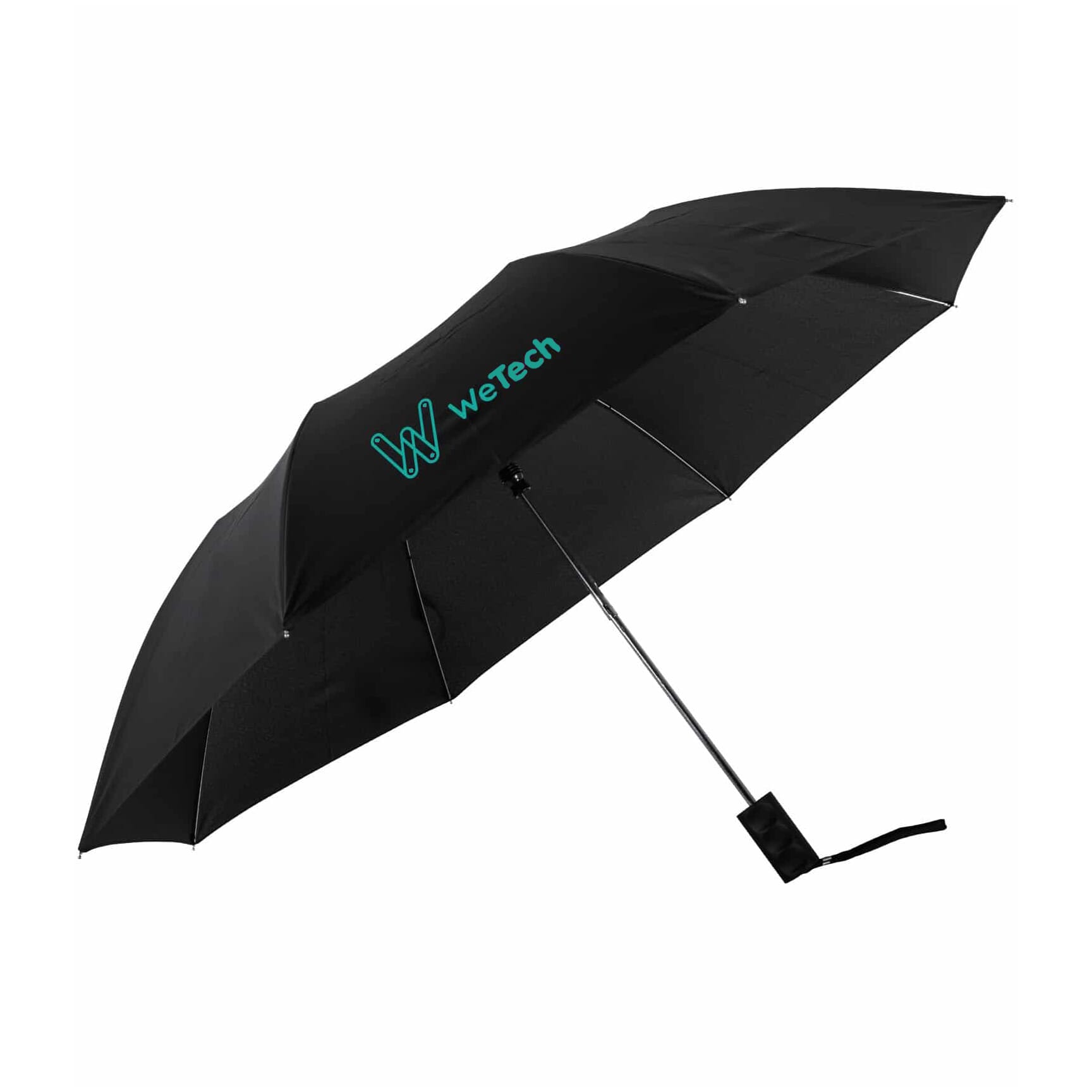 black umbrella with logo