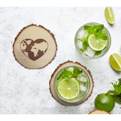 Custom Branded Wood Coasters - Tree Slice with Logo | Crestline