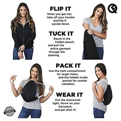 Quikflip Felpa Con Cappuccio Zaino 2 In 1: Giacca Reversibile Unisex Con Zip, Tecnologia Brevettata - Come Visto Su Shark Tank (Nero) - 2