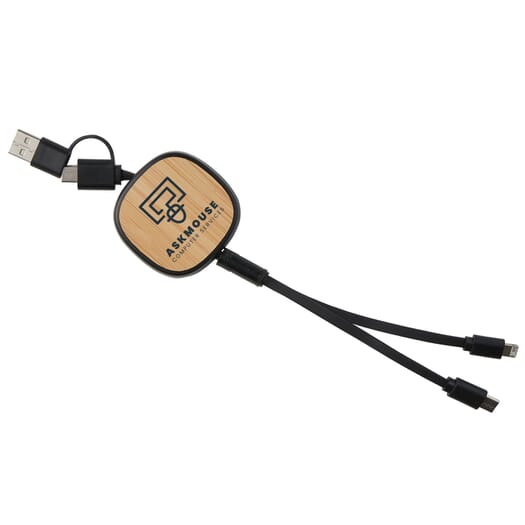 Dual Input 3-in-1 Bamboo Retractable Cable