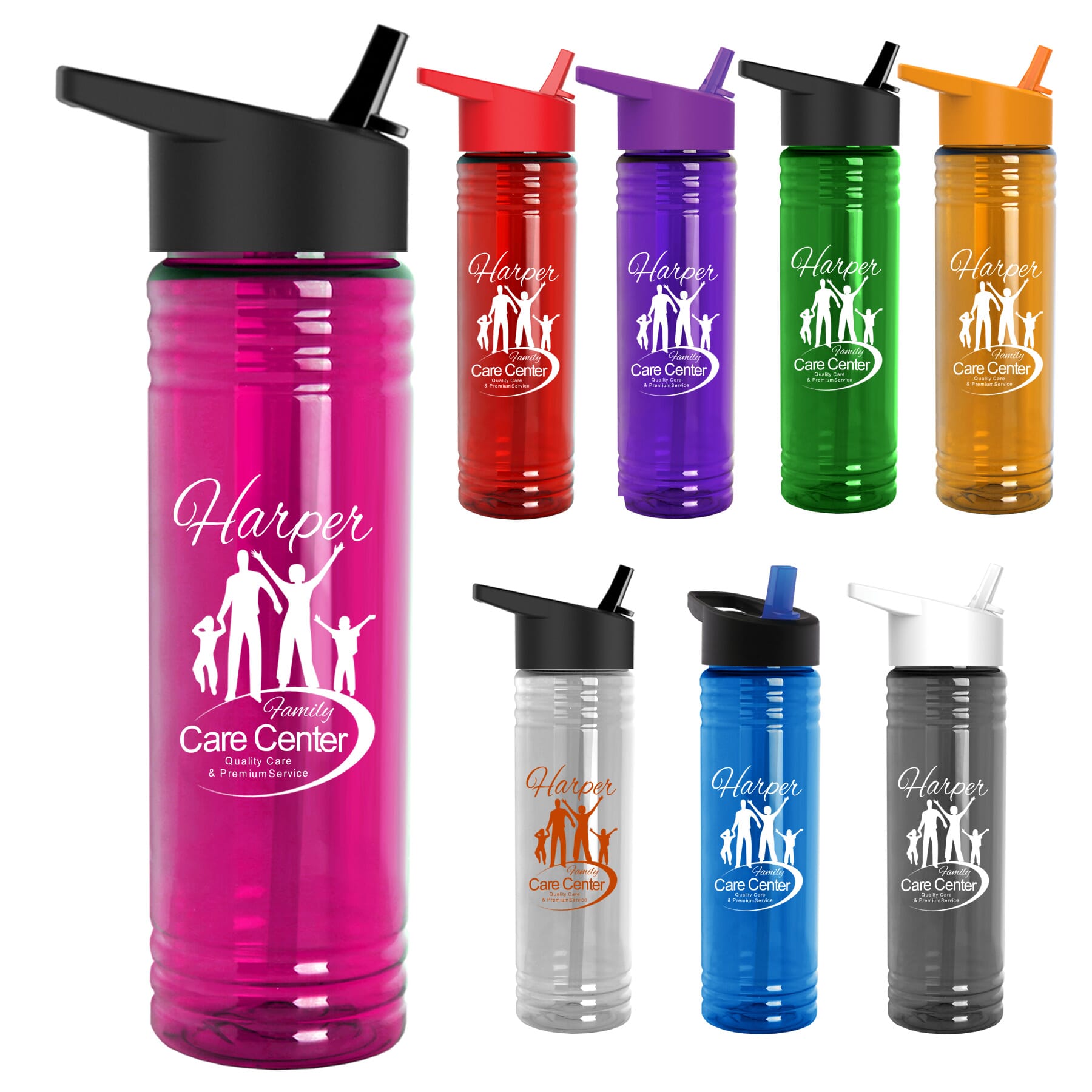 24 oz Slim Fit Water Bottle with Flip Straw Lid - Promotional Giveaway ...