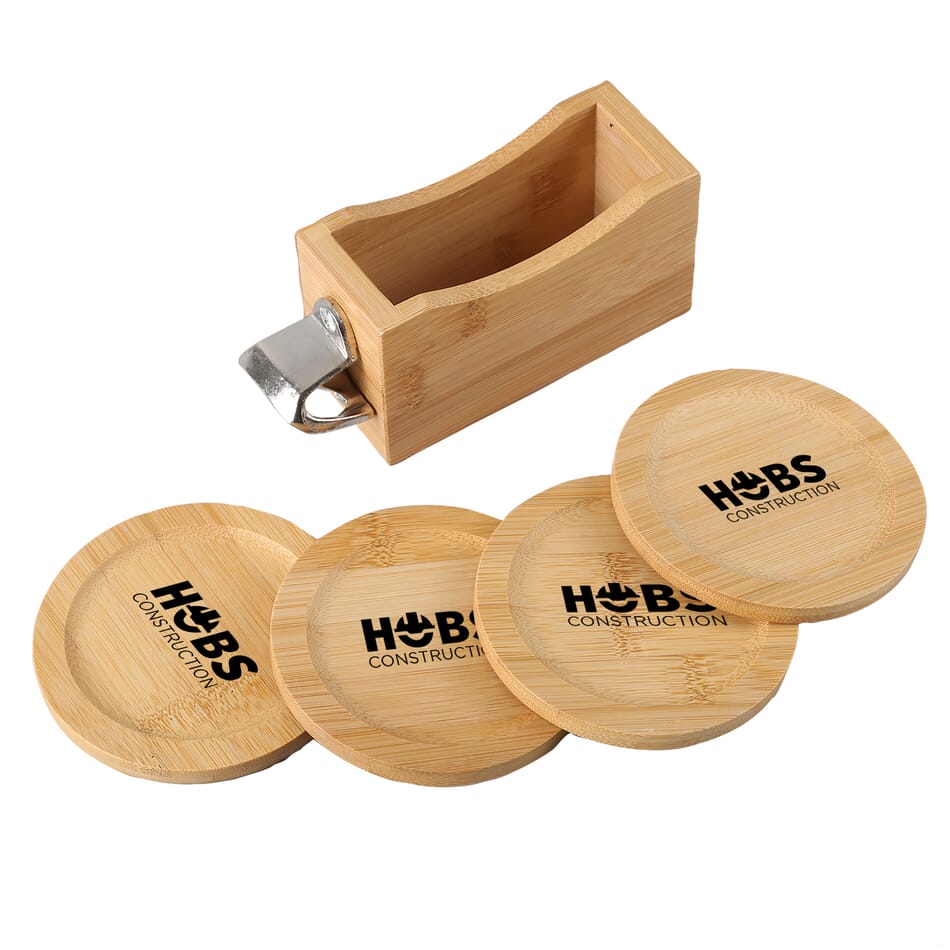 6.Bamboo Coaster Set with Bottle Opener