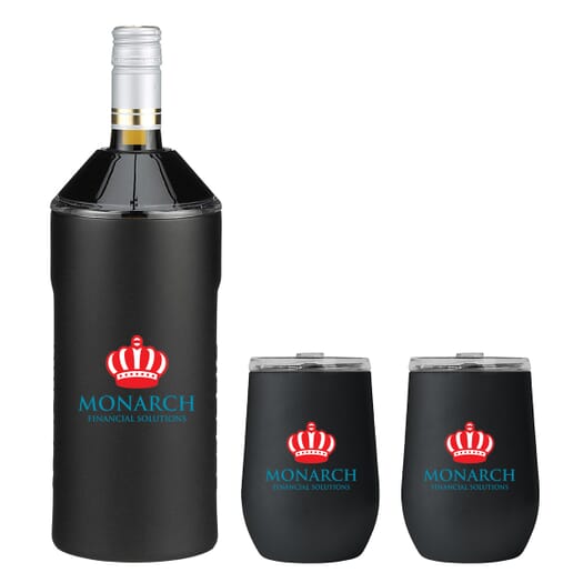 Vinglace' Set: 1 Wine Bottle Insulator & 2 Glass Gift Set- Full Color Low Quantity