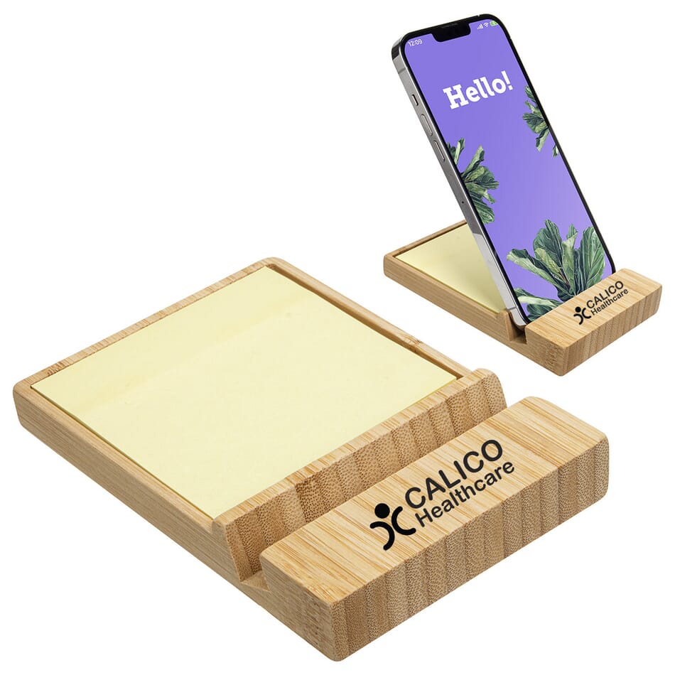 7.Bamboo Sticky Note Dispenser with Phone Holder