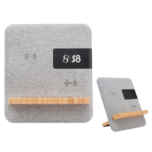 Fabric & Bamboo Wireless Charger With Clock