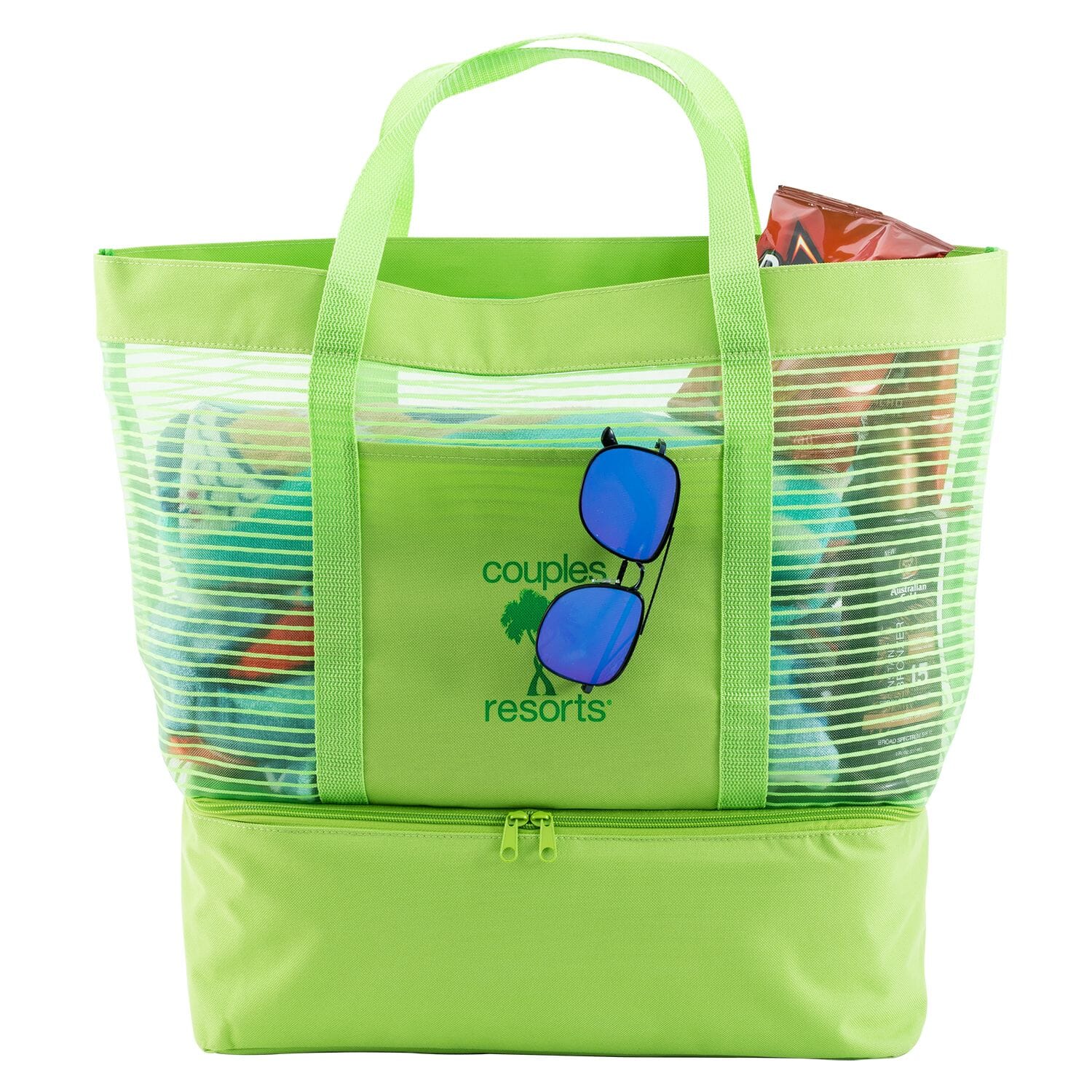 2 in 1 Striped Mesh Beach Bag Cooler