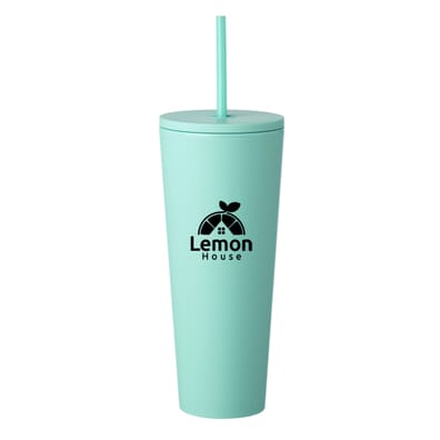Plastic tumbler with straw and lid