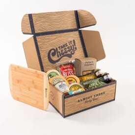 Cheese Bros. Deluxe Taste of Wisconsin Food Gift Box with Customized Cutting Board