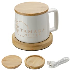 8 oz Ceramic Mug with Bamboo Mug Warmer